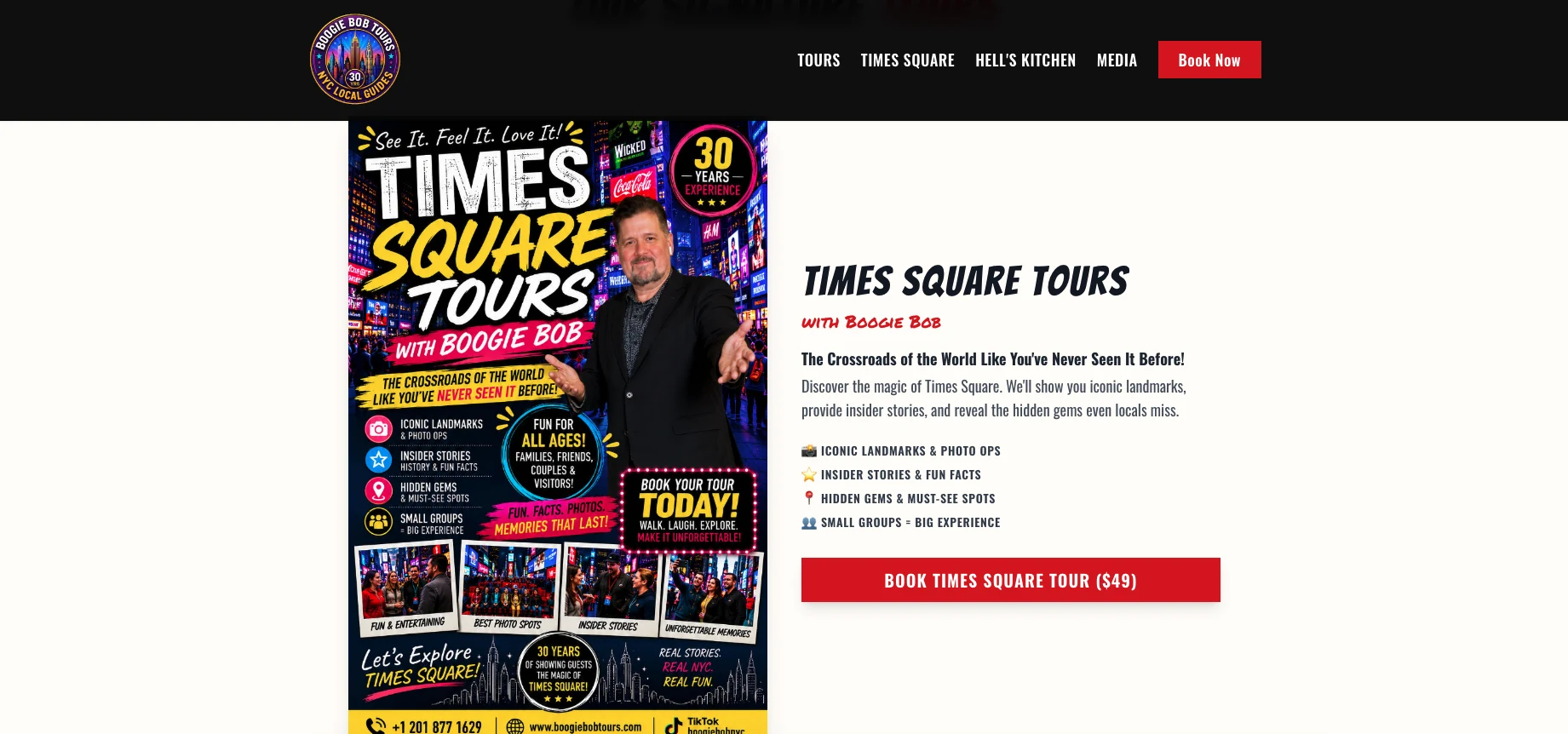 Boogie Bob Tours Times Square tour page