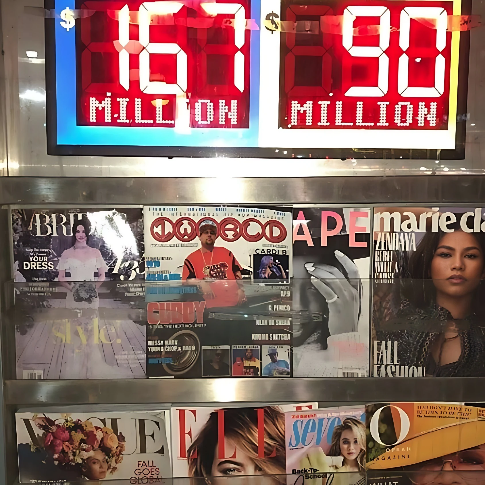 1World Magazine on display in a New York City train station